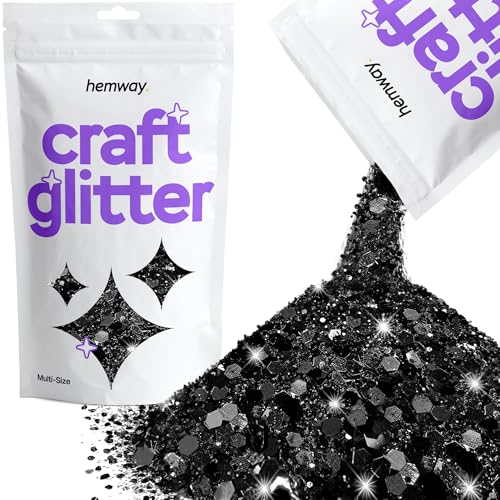 Hemway Craft Glitter - Grobstrick-Fein-Glitter-Mix in verschiedenen Größen für Kunsthandwerk Tumbler Kunstharz Malerei Dekorationen, Kosmetik für Nägel - Schwarz - 100g / 3.5oz von Hemway