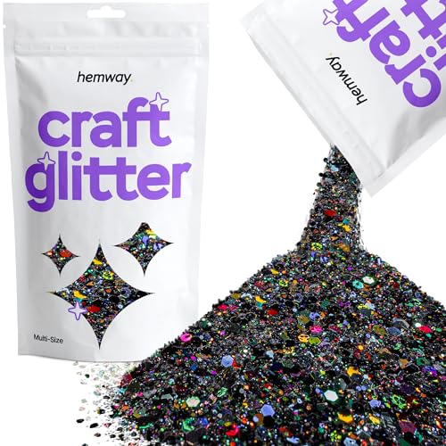 Hemway Craft Glitter - Grobstrick-Fein-Glitter-Mix in verschiedenen Größen für Kunsthandwerk Tumbler Kunstharz Malerei Dekorationen, Kosmetik für Nägel - Schwarz Holographisch - 100g / 3.5oz von Hemway