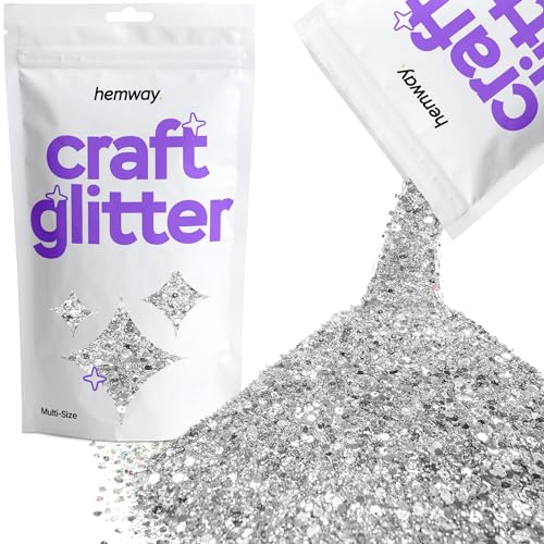 Hemway Craft Glitter - Grobstrick-Fein-Glitter-Mix in verschiedenen Größen für Kunsthandwerk Tumbler Kunstharz Malerei Dekorationen, Kosmetik für Nägel - Silber - 100g / 3.5oz von Hemway