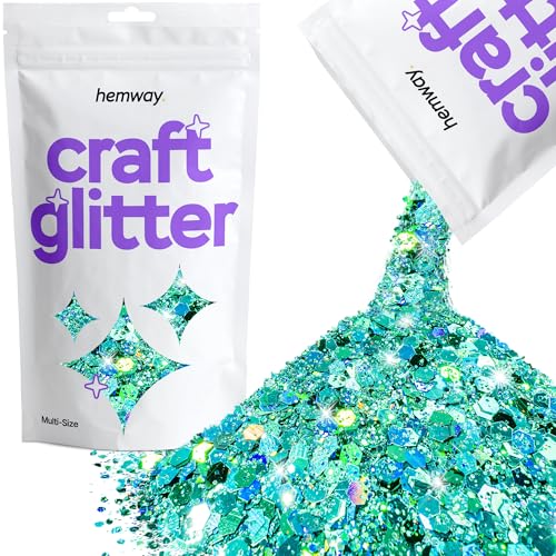 Hemway Craft Glitter - Grobstrick-Fein-Glitter-Mix in verschiedenen Größen für Kunsthandwerk Tumbler Kunstharz Malerei Dekorationen, Kosmetik für Nägel - Türkisblau Holographisch - 100g / 3.5oz von Hemway