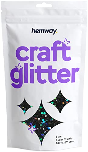 Hemway Craft Glitter Multi Purpose Flakes for Arts Crafts Tumblers Resin Epoxy Nails Wax Scrapbook Glass Schools Decorations - Black Holographic - Super Chunky (1/8" 0.125" 3mm) 100g / 3.5oz von Hemway