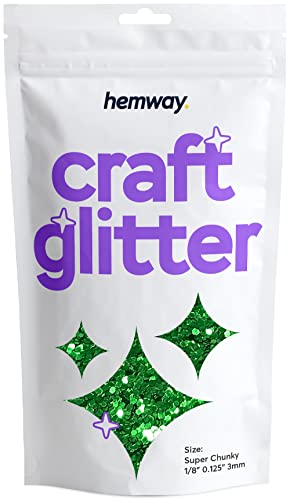 Hemway Craft Glitter Multi Purpose Flakes for Arts Crafts Tumblers Resin Epoxy Nails Wax Scrapbook Glass Schools Decorations - Emerald Green - Super Chunky (1/8" 0.125" 3mm) 100g / 3.5oz von Hemway