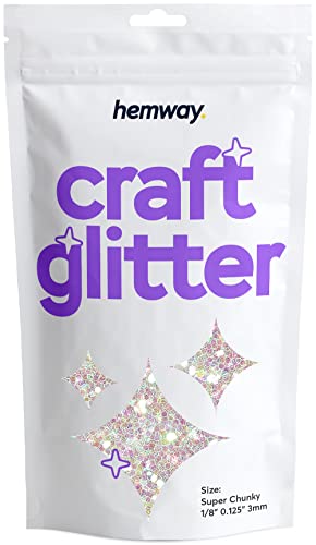 Hemway Craft Glitter Multi Purpose Flakes for Arts Crafts Tumblers Resin Epoxy Nails Wax Scrapbook Glass Schools Decorations - Mother Of Pearl Iridescent - Super Chunky (1/8" 0.125" 3mm) 100g / 3.5oz von Hemway