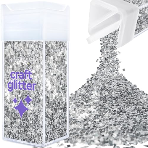 Hemway Craft Glitter Shaker 110g / 3.9oz Glitter for Arts, Crafts, Resin, Tumblers, Nails, Painting, Decoration, Festival, Cosmetic, Body - Super Chunky (1/8" 0.125" 3mm) - Silver von Hemway