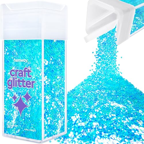 Hemway Craft Glitter Shaker 130g / 4.6oz Glitter for Arts, Crafts, Resin, Tumblers, Nails, Painting, Decoration, Festival, Cosmetic, Body - Extra Chunky (1/24" 0.040" 1mm) - Baby Blue Iridescent von Hemway