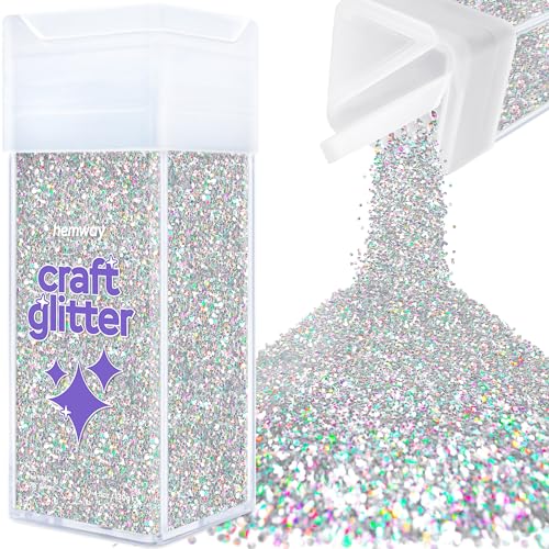 Hemway Craft Glitter Shaker 130g / 4.6oz Glitter for Arts, Crafts, Resin, Tumblers, Nails, Painting, Decoration, Festival, Cosmetic, Body - Fine (1/64" 0.015" 0.4mm) - Silver Holographic von Hemway