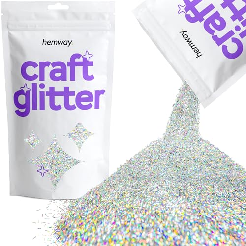 Hemway Craft Glitter - Ultrafine 1/128" .008" (0.2mm) - Glitter for Arts Crafts Tumblers Paper Glass Decorations DIY Projects - 100g (Silver Holographic Fibre Strands) von Hemway