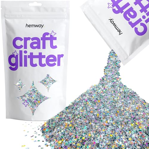 Hemway Craft Glitter - Ultrafine 1/128" .008" (0.2mm) - Glitter for Arts Crafts Tumblers Paper Glass Decorations DIY Projects - 100g (Silver Holographic Stars) von Hemway