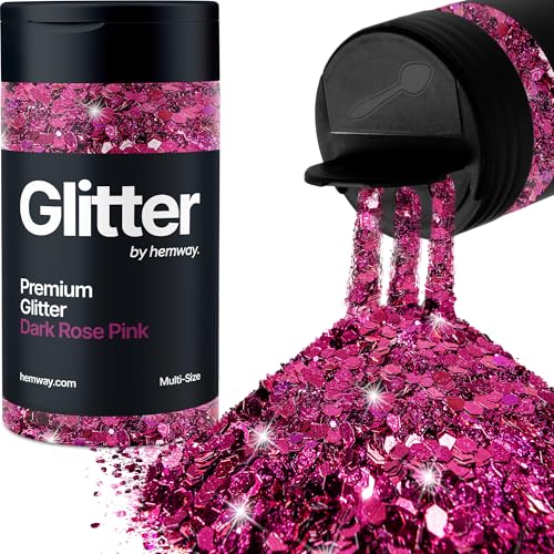 Hemway Dunkelrosa 5 Größe Glitzer Mischen 120g/4.2oz Fein Grob Metallisch Harz Handwerk Multi-Größe Glitzer Paillette Shaker für Epoxid, Haare Gesicht Körper Auge Nagel Kunst Festival Party von Hemway