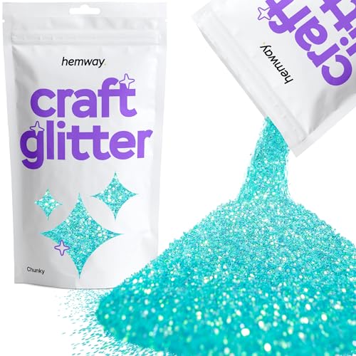 Hemway Craft Glitter Multi Purpose Flakes for Arts Crafts Tumblers Resin Epoxy Nails Wax Scrapbook Glass Schools Decorations - Fluorescent UV Neon Blue - Chunky (1/40" 0.025" 0.6mm) 100g / 3.5oz von Hemway