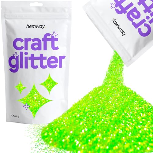 Hemway Craft Glitter Multi Purpose Flakes for Arts Crafts Tumblers Resin Epoxy Nails Wax Scrapbook Glass Schools Decorations - Fluorescent UV Neon Green - Chunky (1/40" 0.025" 0.6mm) 100g / 3.5oz von Hemway