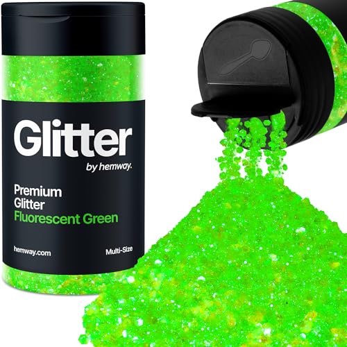 Hemway Fluoreszierendes Grün 5 Größe Glitzer Mischen 120g/4.2oz Fein Grob Metallisch Harz Handwerk Multi-Größe Glitzer Paillette Shaker für Epoxid, Haare Gesicht Körper Auge Nagel Kunst Festival von Hemway