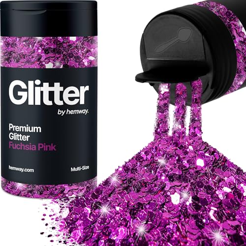 Hemway Fuchsia-Rosa 5 Größe Glitzer Mischen 120g/4.2oz Fein Grob Metallisch Harz Handwerk Multi-Größe Glitzer Paillette Shaker für Epoxid, Haare Gesicht Körper Auge Nagel Kunst Festival Party von Hemway