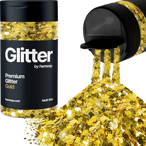 Hemway Gold 5 Größe Glitzer Mischen 120g/4.2oz Fein Grob Metallisch Harz Handwerk Multi-Größe Glitzer Paillette Shaker für Epoxid, Haare Gesicht Körper Auge Nagel Kunst Festival Party von Hemway