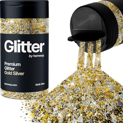 Hemway Gold Silber 5 Größe Glitzer Mischen 120g/4.2oz Fein Grob Metallisch Harz Handwerk Multi-Größe Glitzer Paillette Shaker für Epoxid, Haare Gesicht Körper Auge Nagel Kunst Festival Party von Hemway