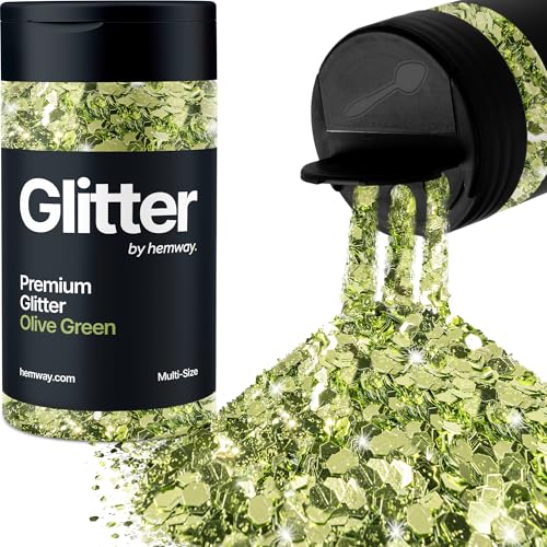 Hemway Olivgrün 5 Größe Glitzer Mischen 120g/4.2oz Fein Grob Metallisch Harz Handwerk Multi-Größe Glitzer Paillette Shaker für Epoxid, Haare Gesicht Körper Auge Nagel Kunst Festival Party von Hemway