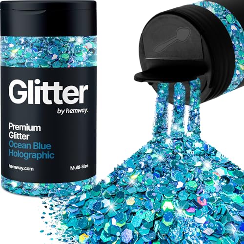 Glitzerstreuer verschiedene Größen Ozeanblau holografisches Gesicht Nail Art Becher Weihnachtsfest Zubehör Bastelharz Kosmetik 120 g von Hemway