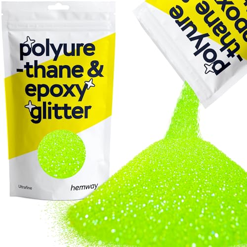 Hemway Polyurethan und Epoxid-Glitter - Ultrafein 1/128" 0,008” (0,2 mm) - für Kunst und Gewerbe, No Bleed, Dekoration, Tumblers, Kunstwerk, Boden, Handwerk - 100g - Fluorescent UV Grün von Hemway