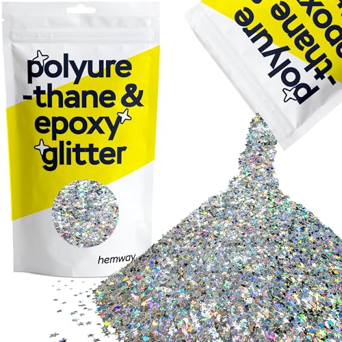 Glitzer für Harz Silber holografische Sterne Monde metallische Kristalle für Epoxidharz Bastelflocken Trinkgläser Wachsschmelze 100 g / 3,5 oz von Hemway