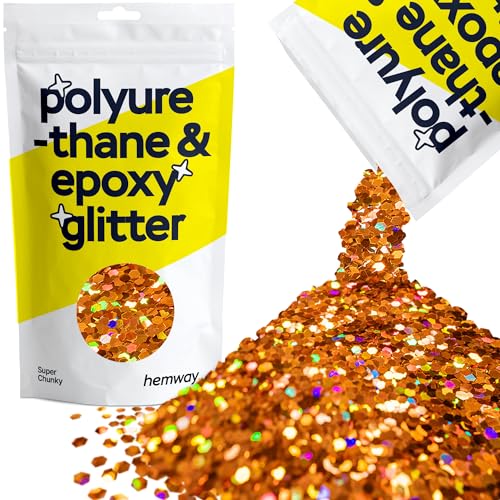 Hemway Polyurethan & Epoxidharz-Glitzer 100g / 3.5oz Metallischer Kristallflockenzusatz für Bodenbeläge, Schmuck, Becher, Glaspigment - Super Chunky (1/8" 0.125" 3mm) - Kupfer Holographisch von Hemway