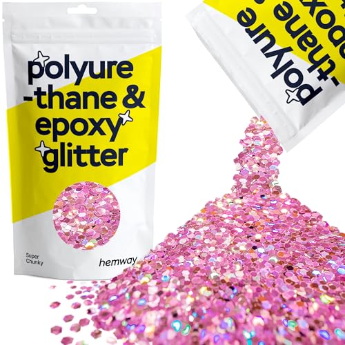 Hemway Polyurethan & Epoxidharz-Glitzer 100g / 3.5oz Metallischer Kristallflockenzusatz für Bodenbeläge, Schmuck, Becher, Glaspigment - Super Chunky (1/8" 0.125" 3mm) - Rose Pink Holografisch von Hemway