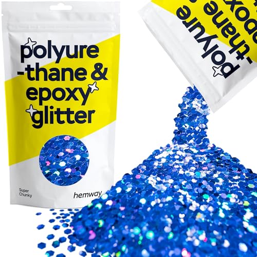 Hemway Polyurethan & Epoxidharz-Glitzer 100g / 3.5oz Metallischer Kristallflockenzusatz für Bodenbeläge, Schmuck, Becher, Glaspigment - Super Chunky (1/8" 0.125" 3mm) - Saphirblau Holografisch von Hemway