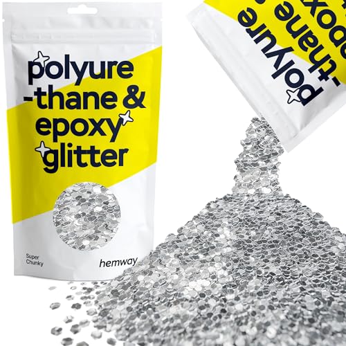 Hemway Polyurethan & Epoxidharz-Glitzer 100g / 3.5oz Metallischer Kristallflockenzusatz für Bodenbeläge, Schmuck, Becher, Glaspigment - Super Chunky (1/8" 0.125" 3mm) - Silber von Hemway