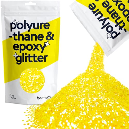 Hemway Polyurethane & Epoxy Resin Glitter 100g / 3.5oz Metallic Crystal Flake Additive for Flooring Jewelry Tumblers Glass Pigment - Extra Chunky (1/24" 0.040" 1mm) - Fluorescent Yellow von Hemway