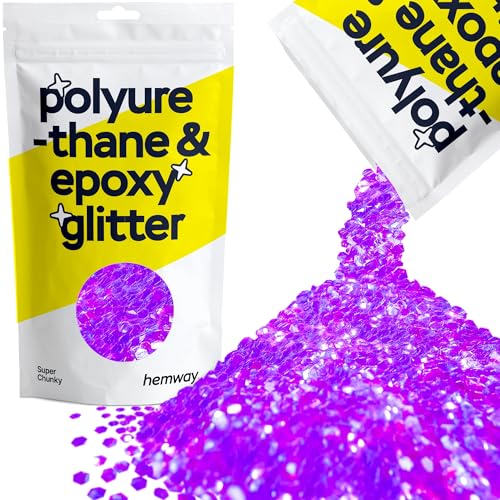 Hemway Polyurethane & Epoxy Resin Glitter 100g / 3.5oz Metallic Crystal Flake Additive for Flooring Jewelry Tumblers Glass Pigment - Super Chunky (1/8" 0.125" 3mm) - Fluorescent Purple von Hemway