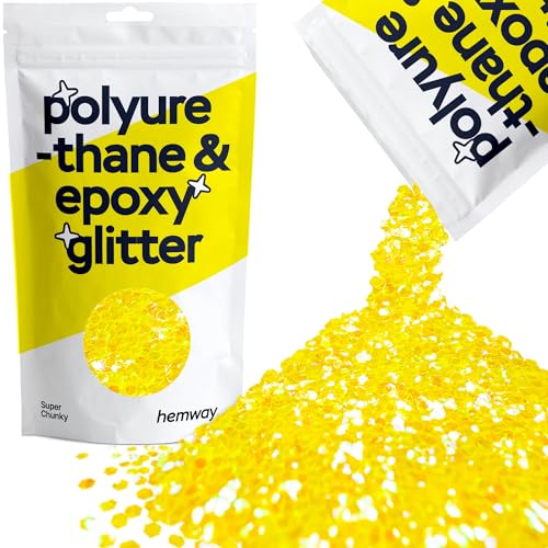 Hemway Polyurethane & Epoxy Resin Glitter 100g / 3.5oz Metallic Crystal Flake Additive for Flooring Jewelry Tumblers Glass Pigment - Super Chunky (1/8" 0.125" 3mm) - Fluorescent Yellow von Hemway
