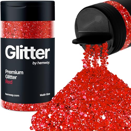 Hemway Rot 5 Größe Glitzer Mischen 120g/4.2oz Fein Grob Metallisch Harz Handwerk Multi-Größe Glitzer Paillette Shaker für Epoxid, Haare Gesicht Körper Auge Nagel Kunst Festival Party von Hemway