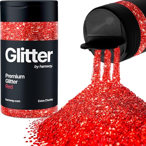 Hemway Rot Glitzer Extra Chunky 115g/4.1oz Pulver Metallisches Harz Handwerk Glitzer Flocke Pailletten für Epoxid Becher, Haare Gesicht Körper Auge Nagelkunst Fest von Hemway