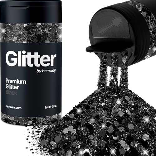 Hemway Schwarz 5 Größe Glitzer Mischen 120g/4.2oz Fein Grob Metallisch Harz Handwerk Multi-Größe Glitzer Paillette Shaker für Epoxid, Haare Gesicht Körper Auge Nagel Kunst Festival Party von Hemway