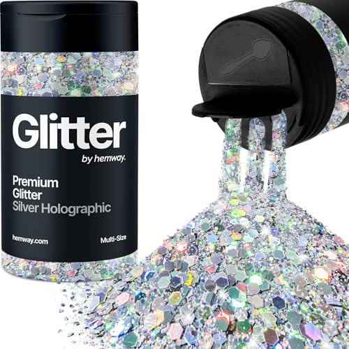 Hemway Silber holografisch 5 Größe Glitzer Mischen 120g/4.2oz Fein Grob Metallisch Harz Handwerk Multi-Größe Glitzer Paillette Shaker für Epoxid, Haare Gesicht Körper Auge Nagel Kunst Festival Party von Hemway