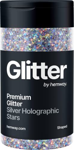 Hemway Silver Holographic Stars Glitter Shaped 78g/2.8oz Powder Metallic Resin Craft Glitter Flake Sequins for Epoxy Tumblers, Hair Face Body Eye Nail Art Festival, DIY Party Decorations Paint von Hemway