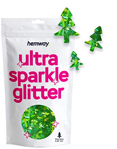 Hemway Ultra-Schein-Glitter - 1/3" 0,33" 8mm - Weihnachtsbaum Glitter Urlaub Festliche Conifer für Dekoration, Harz, Scrapbook, Kunst, Handwerk, Design - Emerald Green Holographic - 50g von Hemway