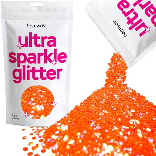 Hemway Ultra-Schein-Glitter - Super Chunky 1/8" 0,125" (3 mm) - Cosmetic Sicher, Epoxidharz, Kunsthandwerk, Hochzeiten, Dekorationen, Kunst, Schönheit - 100g - Fluorescent Neon Peach von Hemway