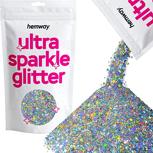 Hemway | Ultra Sparkle Mixed Festival Glitter - 100g / Silber Holographic Mix von Hemway