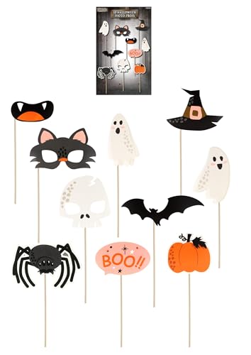 Henbrandt Einzelpackung mit 10 Stück Halloween Party Photo Booth Requisiten mit Holzstäbchen Selfie und Photobooth Party Requisiten Gruselige Geist Fotografie Zubehör Familie Spaß Supplies Set von Henbrandt