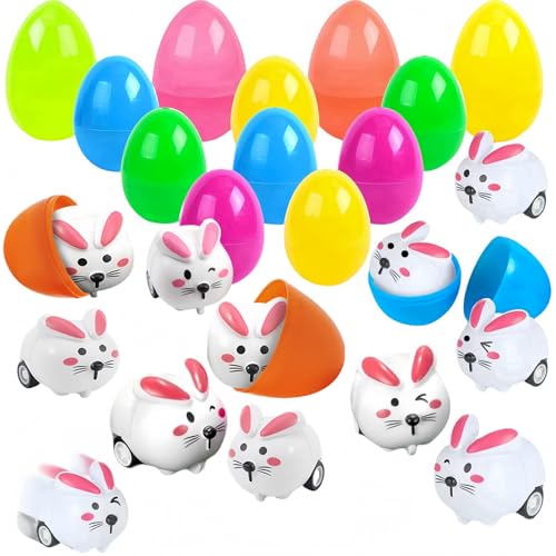 HenfuME 24 StüCk Ostern Geschenke Kinder,12 Osterhasen Spielzeugautos,12 Ostereier Deko,Easter Eggs,Hasen Uhrwerk Spielzeugauto,Rituals Osterei,Easter Party Favours,Perfekt Als Ostergeschenk. von HenfuME