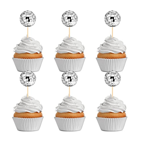 24 Stück Disco Ball Cupcake Topper, Disco Ball Cupcake Picks, Disco Kuchen Dekorationen für 70er Jahre Thema Geburtstag Party von Hengmerry