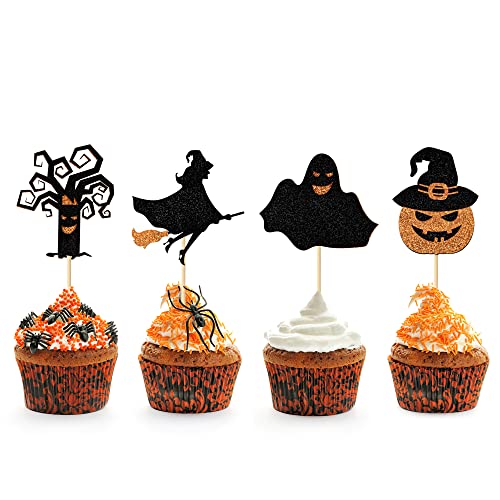 36 Stück Halloween-Cupcake-Aufsatz Geist Boo Cupcake-Topper für Halloween, Geburtstagsdekoration, Partyzubehör (Muster A) von Hengmerry