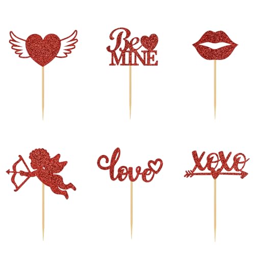 36 Stück Love Cupcake Topper Glitzer Rot Love mit Pfeil Cupcake Picks Dekorationen für süße Valentinstag Party Hochzeit Verlobung Brautdusche Geburtstag Party Zubehör von Hengmerry