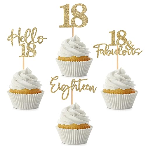 48 Stück 18. Geburtstag Cupcake Topper Hello18 Glitter 18 und Fabulous Eighteen Cake Topper 18 Jahre alt Cupcake Picks für Junge Mädchen Happy 18th Birthday Party Kuchen Dekorationen Supplies, von Hengmerry