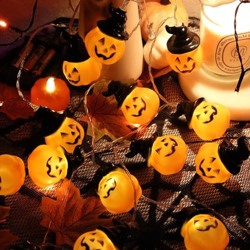 Halloween Lichterkette 3 Meter 20 LEDs, Halloween Deko Outdoor Innen mit Blinkend, Halloween Kürbis Deko, Kürbis Licht für Garten, Kürbis Lichterkette für Halloween Party Tür Kinderzimmer von Hengrongshen