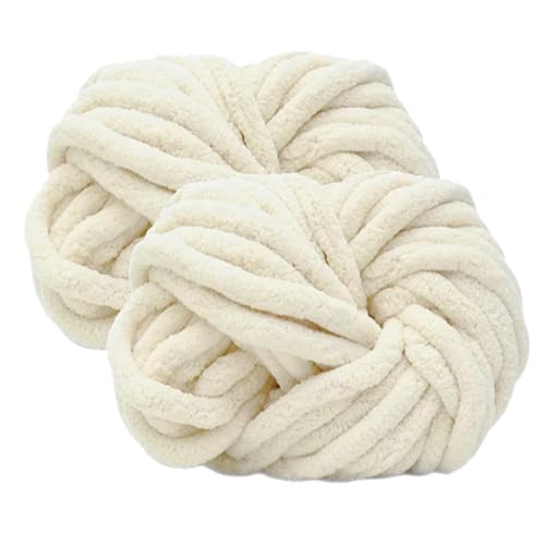 Hengrongshen Dicke Wolle Dickes Garn 2 Stück 500g, Chunky Yarn, Chunky Wool, Armstricken Wolle zum Häkeln für Decke, XXL Riesen Wolle Perfekt zum Weben von Schals Mützen Haustier Nest - Beige von Hengrongshen