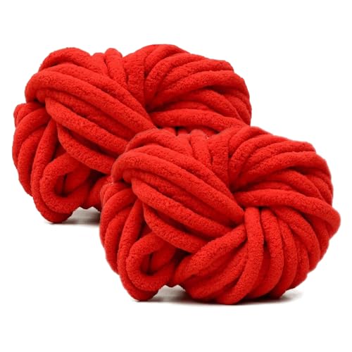 Hengrongshen Dicke Wolle Dickes Garn 2 Stück 500g, Chunky Yarn, Chunky Wool, Armstricken Wolle zum Häkeln für Decke, XXL Riesen Wolle Perfekt zum Weben von Schals Mützen Haustier Nest - Rot von Hengrongshen