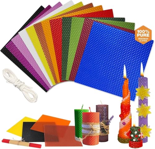 Hengrongshen Kerzen Selber Machen set,12 Leuchtende Farben Wachsplatten für Kerzen DIY-Kit 20 * 20cm, mit 3 Meter Baumwolldocht, Kerzen Gießen set, Kerzen Diy set für Erwachsene und Kinder von Hengrongshen