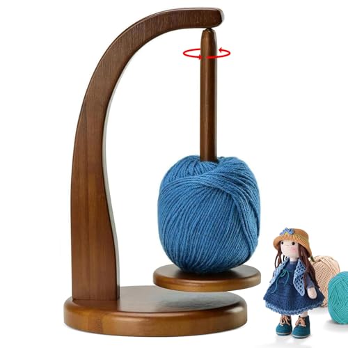 Hengrongshen Wollabwickler für Häkeln, Holz Wollknäuelhalter Magnetischer Rotierender Wollhalter Drehbarer Garnhalter Garnrollenhalter, Wollhalter, Strickzubehör für Strickliebhabe (Retro-Farbe) von Hengrongshen