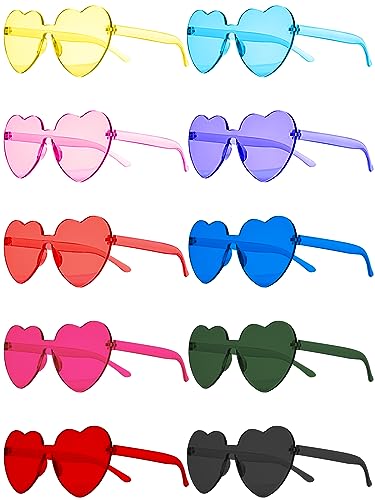 Hengxinc 10 Paar Herz Sonnenbrille Farbe Herzbrille Herzbrille Party Sonnenbrille Randlose Partybrillen Hippie Sonnenbrille Herzform Heart Sunglasses für Geburtstagsparty Carnival Beach (Farbe) von Hengxinc